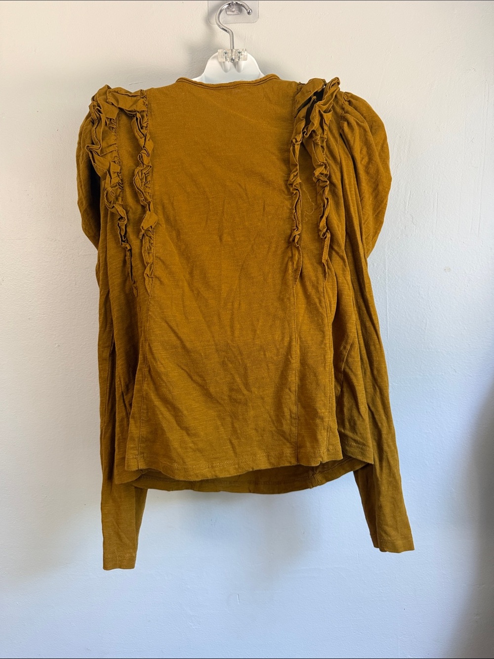 Anthropologie Ruffled V-Neck Top Long Sleeve Cotton Pullover Blouse Brown - Picture 5 of 8